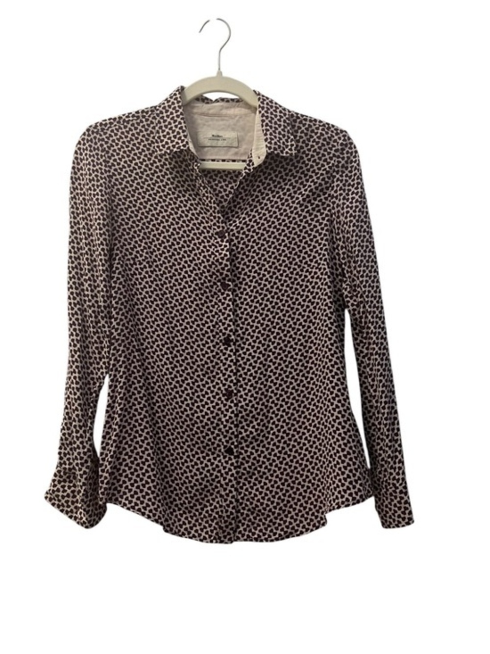 Weekend Max Mara 100% Silk Dark Purple & White Small Print Button-Down Shirt